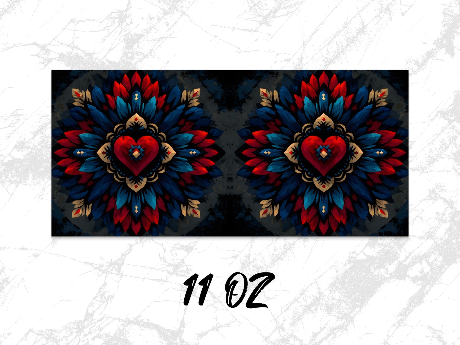 Colorful Mandala Heart Design Mouse Pad, Abstract Art Mousepad, Large Desk Decor, Dual Symmetrical Pattern, Office Accessory, 11 oz