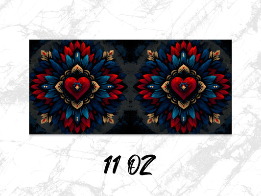 Colorful Mandala Heart Design Mouse Pad, Abstract Art Mousepad, Large Desk Decor, Dual Symmetrical Pattern, Office Accessory, 11 oz