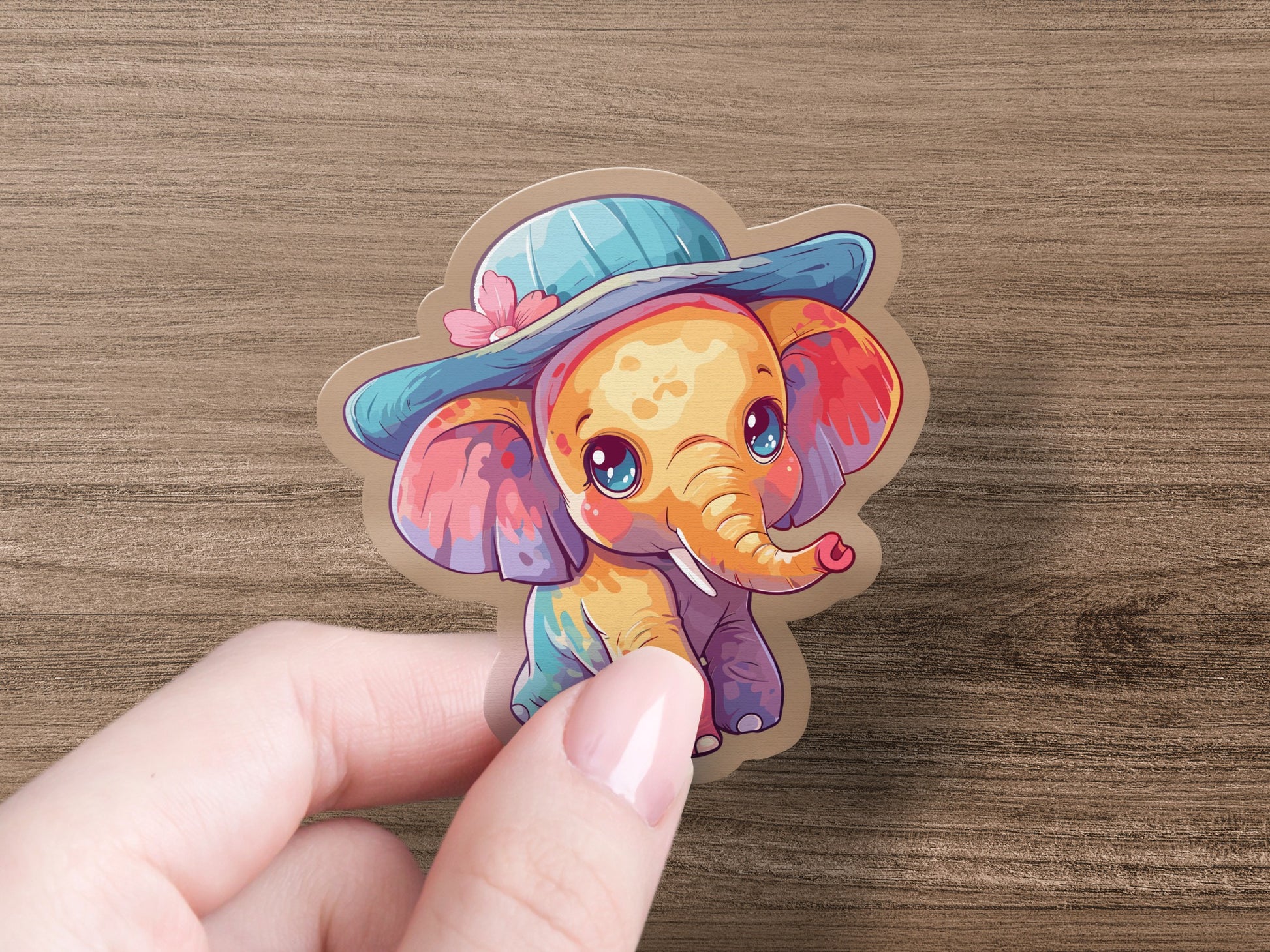 Colorful Elephant Wearing Blue Hat Sticker product