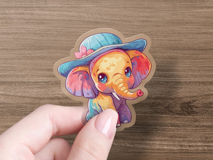 Colorful Elephant Wearing Blue Hat Sticker product