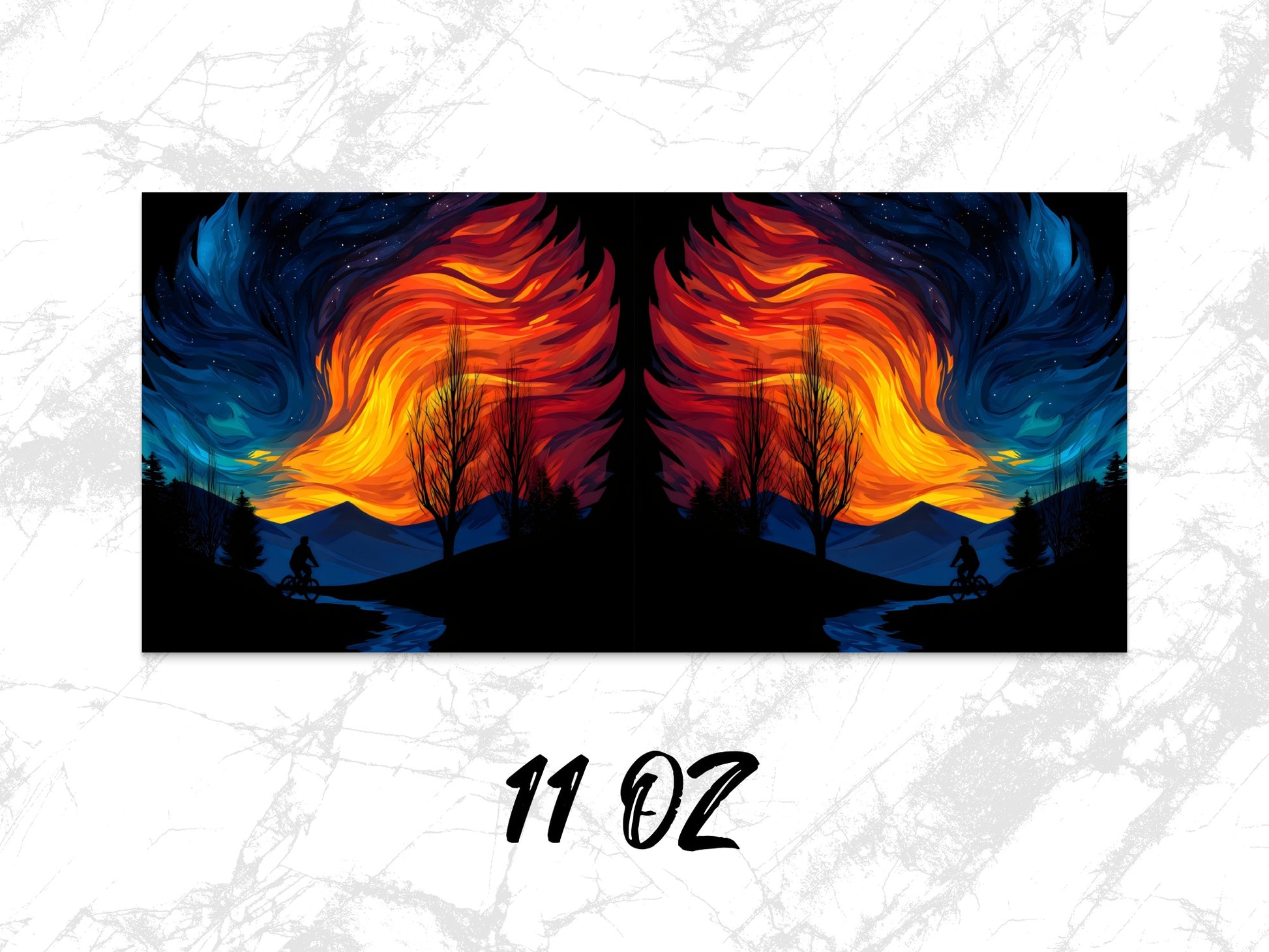 Colorful Fire Tree Art Print, Abstract Nature Landscape, Vibrant Wall Decor, 11 oz Dual Canvas Set