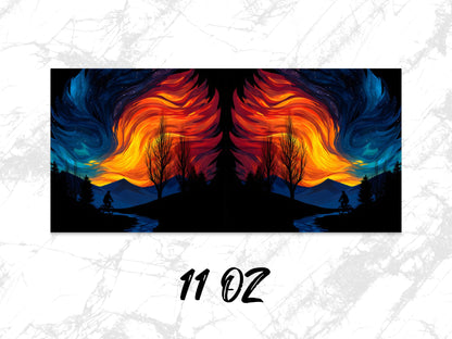 Colorful Fire Tree Art Print, Abstract Nature Landscape, Vibrant Wall Decor, 11 oz Dual Canvas Set