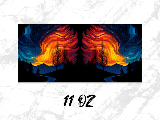 Colorful Fire Tree Art Print, Abstract Nature Landscape, Vibrant Wall Decor, 11 oz Dual Canvas Set