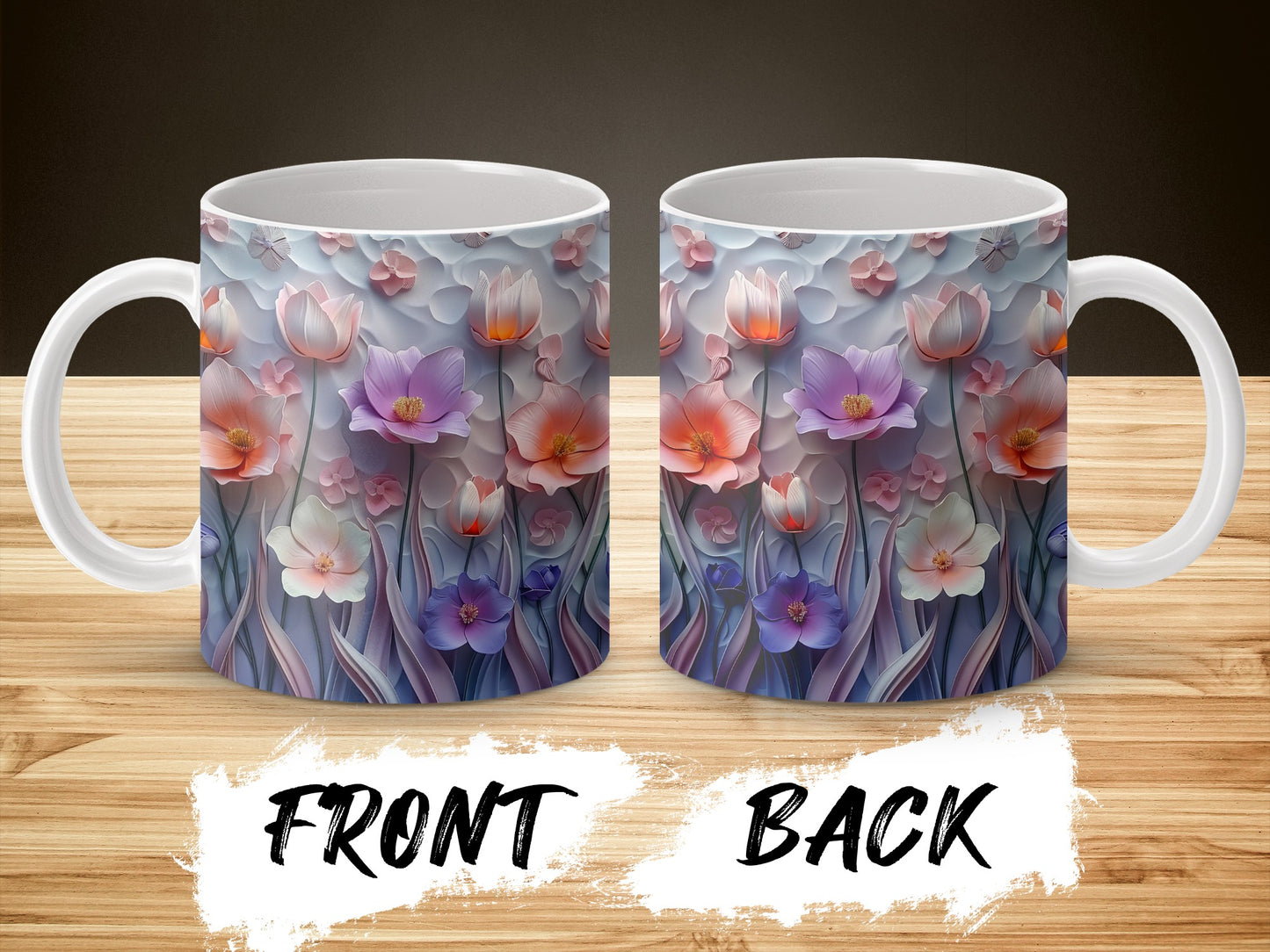 Floral Coffee Mug, Elegant Lotus Flower Print, Ceramic Cup, Unique Gift Idea, Front and Back Design