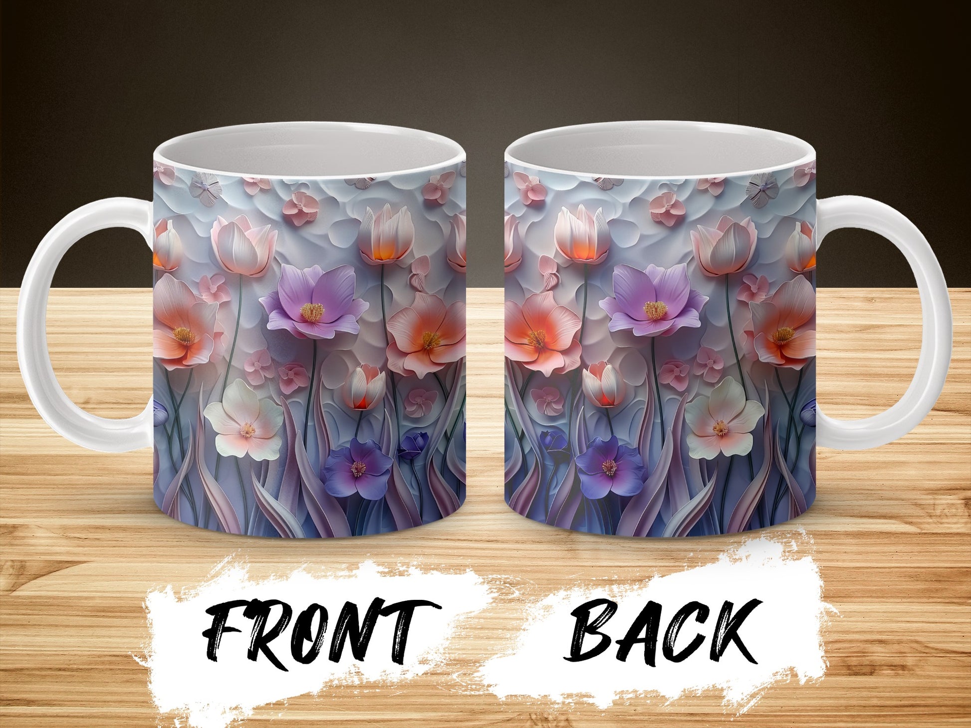Floral Coffee Mug, Elegant Lotus Flower Print, Ceramic Cup, Unique Gift Idea, Front and Back Design