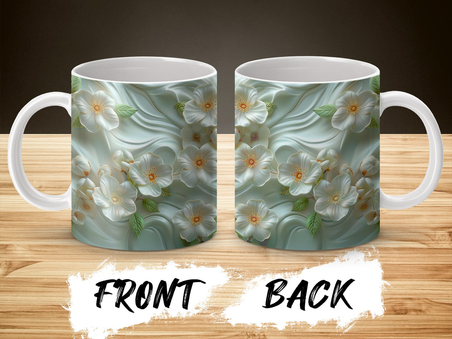 Floral Pattern Ceramic Mug, Blue Coffee Cup with White Flowers, Gift for Her, Elegant Drinkware for Office