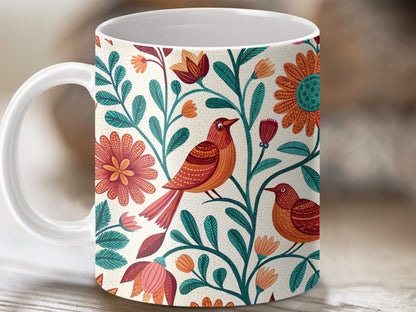 Colorful Floral Birds Themed Coffee Mug product