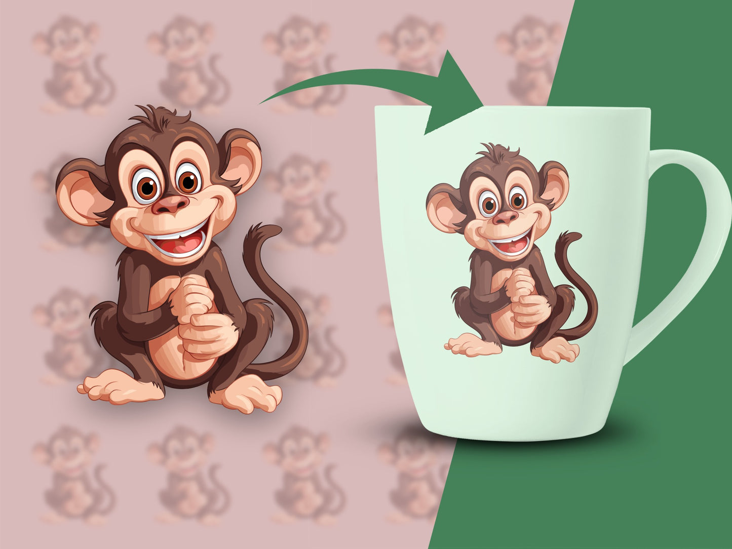 Cute Monkey Cartoon Coffee Mug, Playful Chimpanzee Design, Animal Lover Gift, Ceramic Cup for Kids and Adults