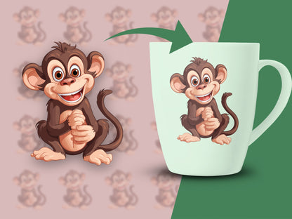 Cute Monkey Cartoon Coffee Mug, Playful Chimpanzee Design, Animal Lover Gift, Ceramic Cup for Kids and Adults