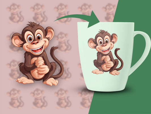 Cute Monkey Cartoon Coffee Mug, Playful Chimpanzee Design, Animal Lover Gift, Ceramic Cup for Kids and Adults