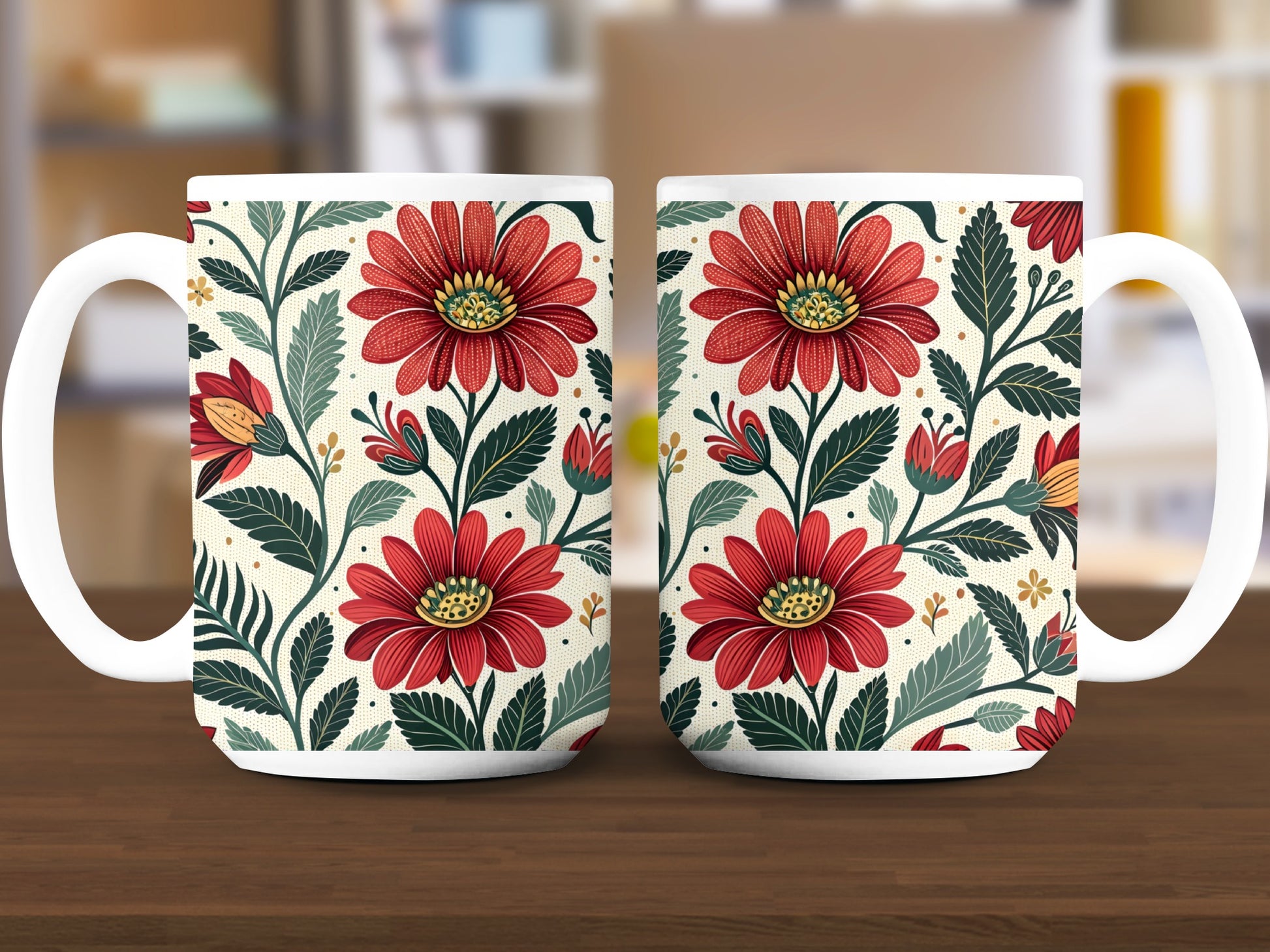 Red and Green Floral Pattern Coffee Mug product