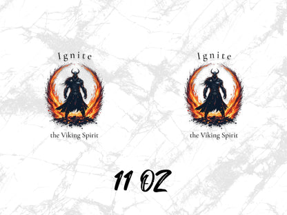 Viking Spirit Coffee Mug, Ignite Fire Design, 11 oz Ceramic Cup, Mythical Norse Warrior, Gift Idea
