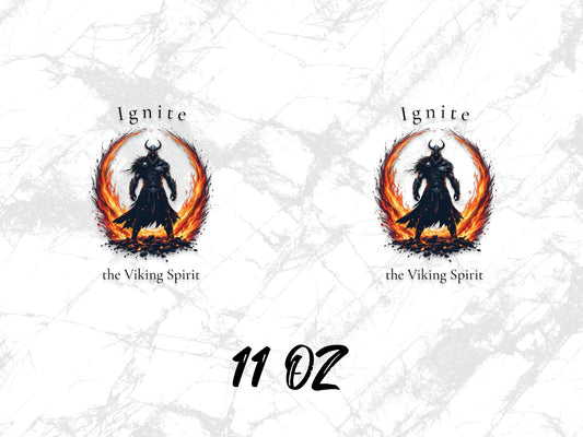Viking Spirit Coffee Mug, Ignite Fire Design, 11 oz Ceramic Cup, Mythical Norse Warrior, Gift Idea
