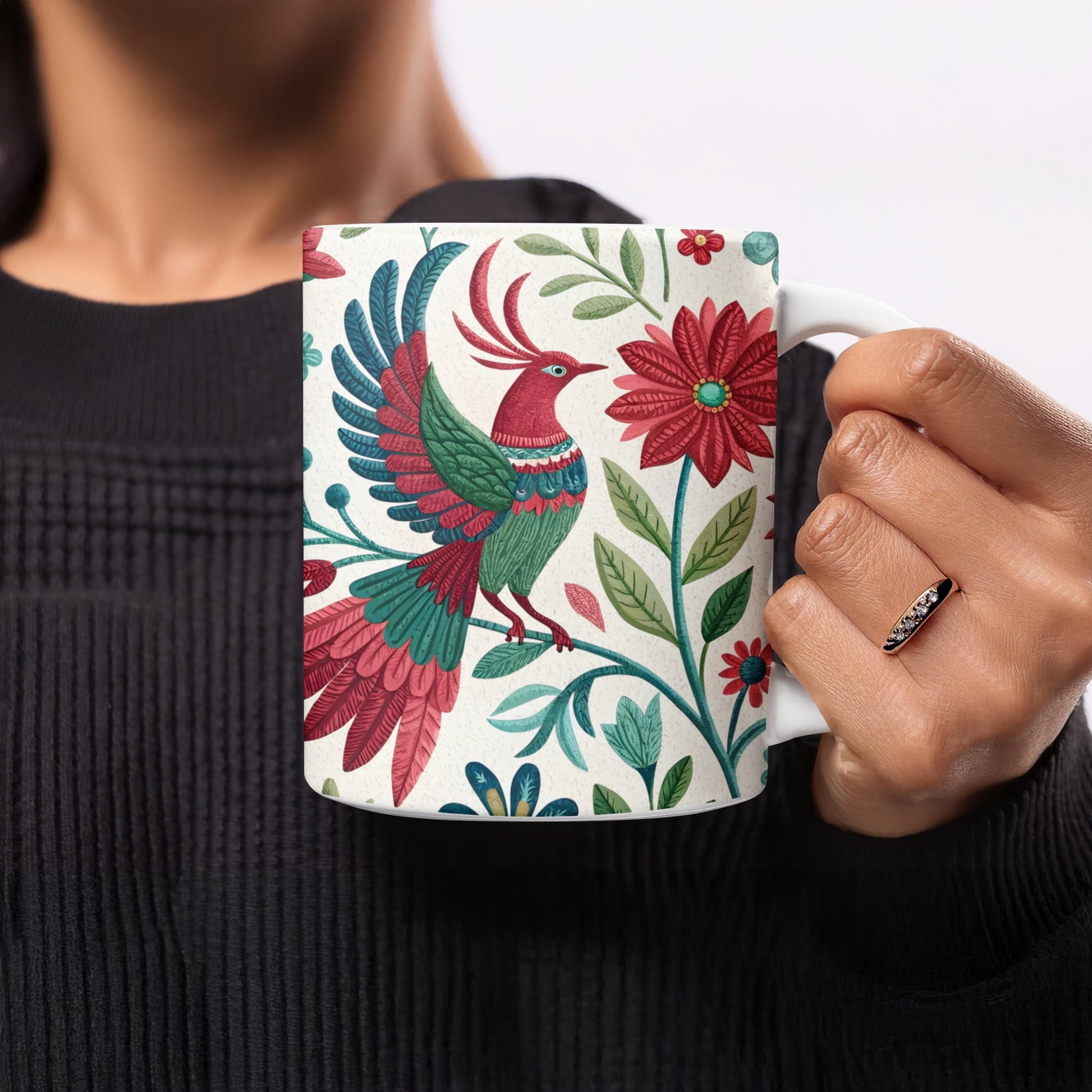 Colorful Bird and Floral Pattern Mug product