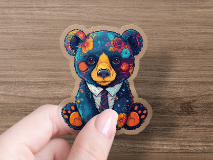 Colorful Bear Art Sticker with Flowers product type