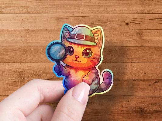 Adorable Detective Cat Sticker Cute Cat Lover Product