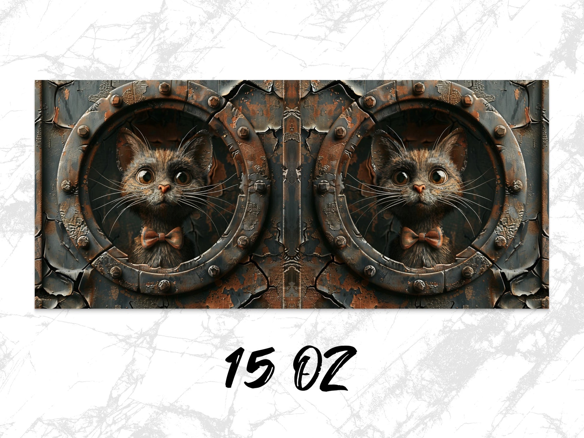 Steampunk Cat Art Print, Vintage Industrial Style Cat Poster, Rustic Wall Decor, Unique Gift for Cat Lovers, Double Cat Illustration 15 Oz