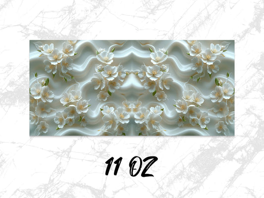 Elegant Floral Coffee Mug, White Blossoms Design, Unique 11 oz Ceramic Cup, Gift Idea