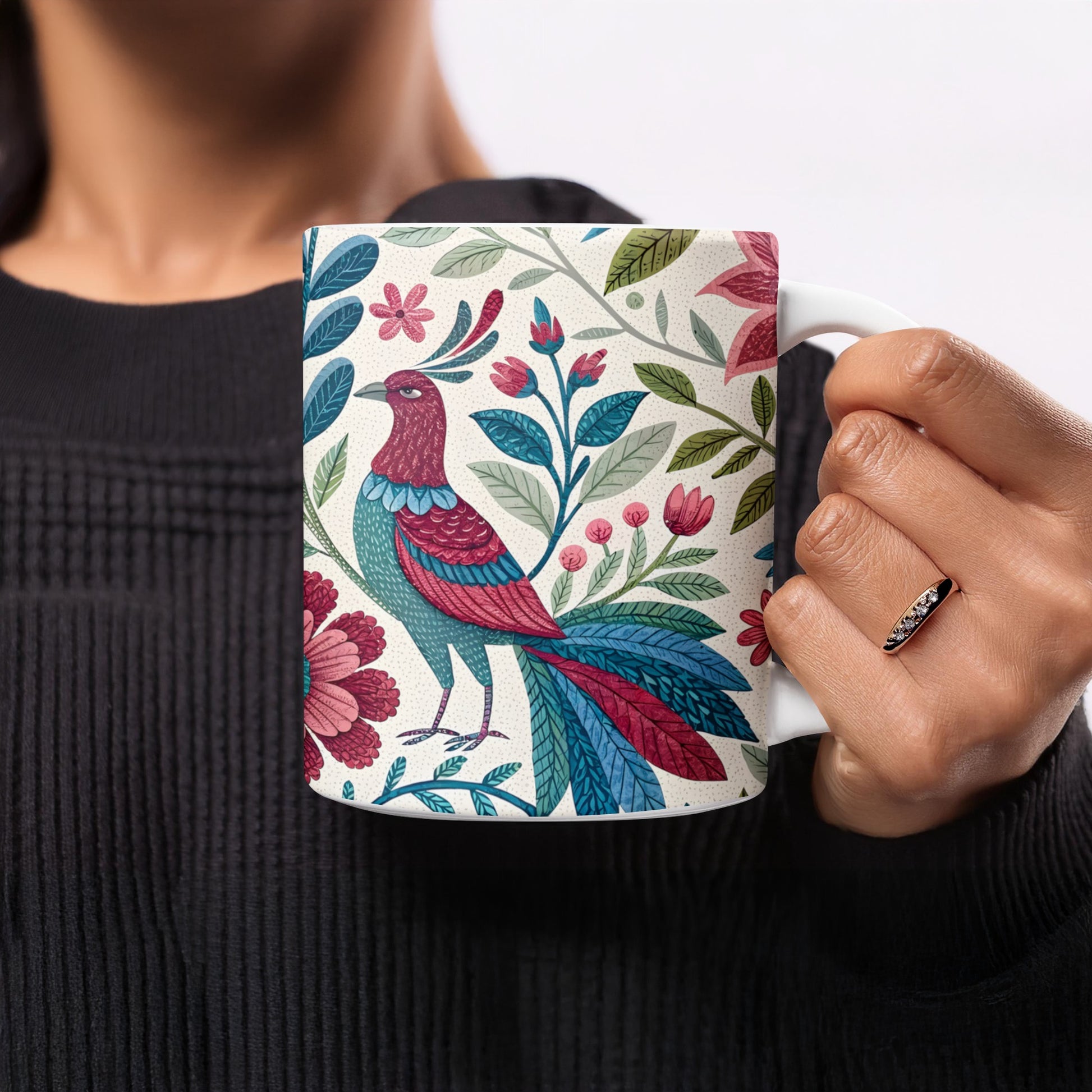 Colorful Bird and Floral Design Mug product