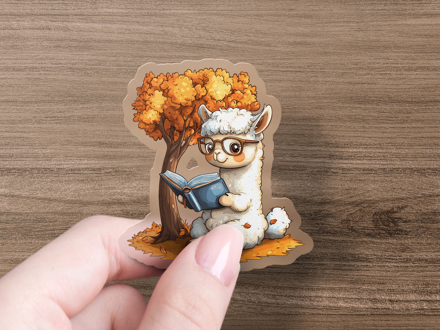 Cute Book Reading Alpaca Sticker autumn themed product
