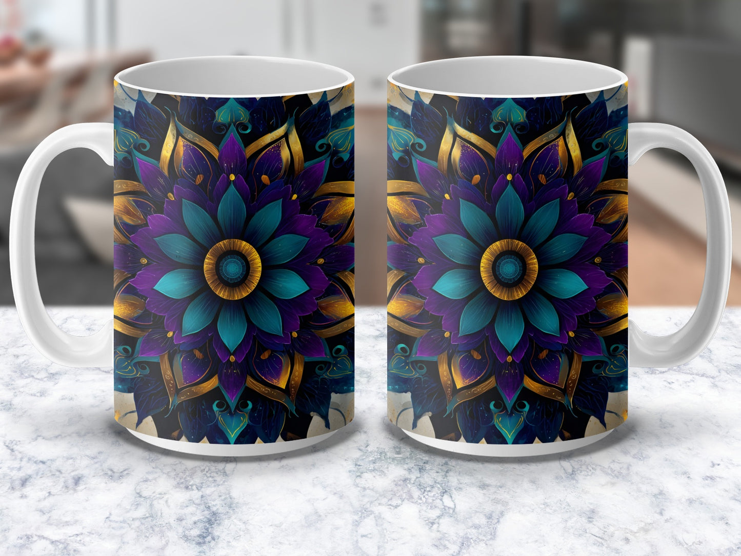 Colorful Mandala Flower Coffee Mug, Artistic Floral Design Ceramic Cup, Unique Gift Idea