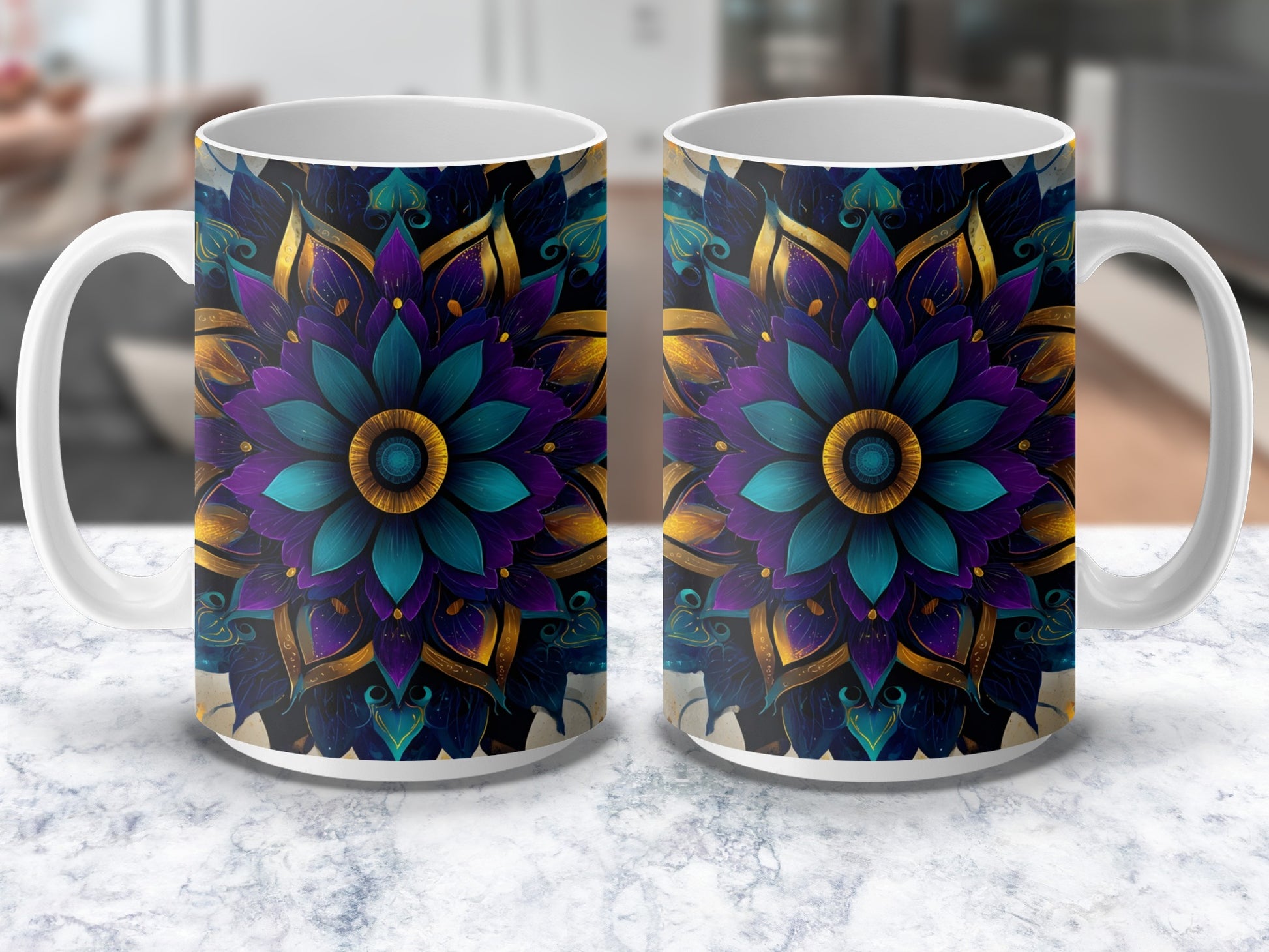 Colorful Mandala Flower Coffee Mug, Artistic Floral Design Ceramic Cup, Unique Gift Idea