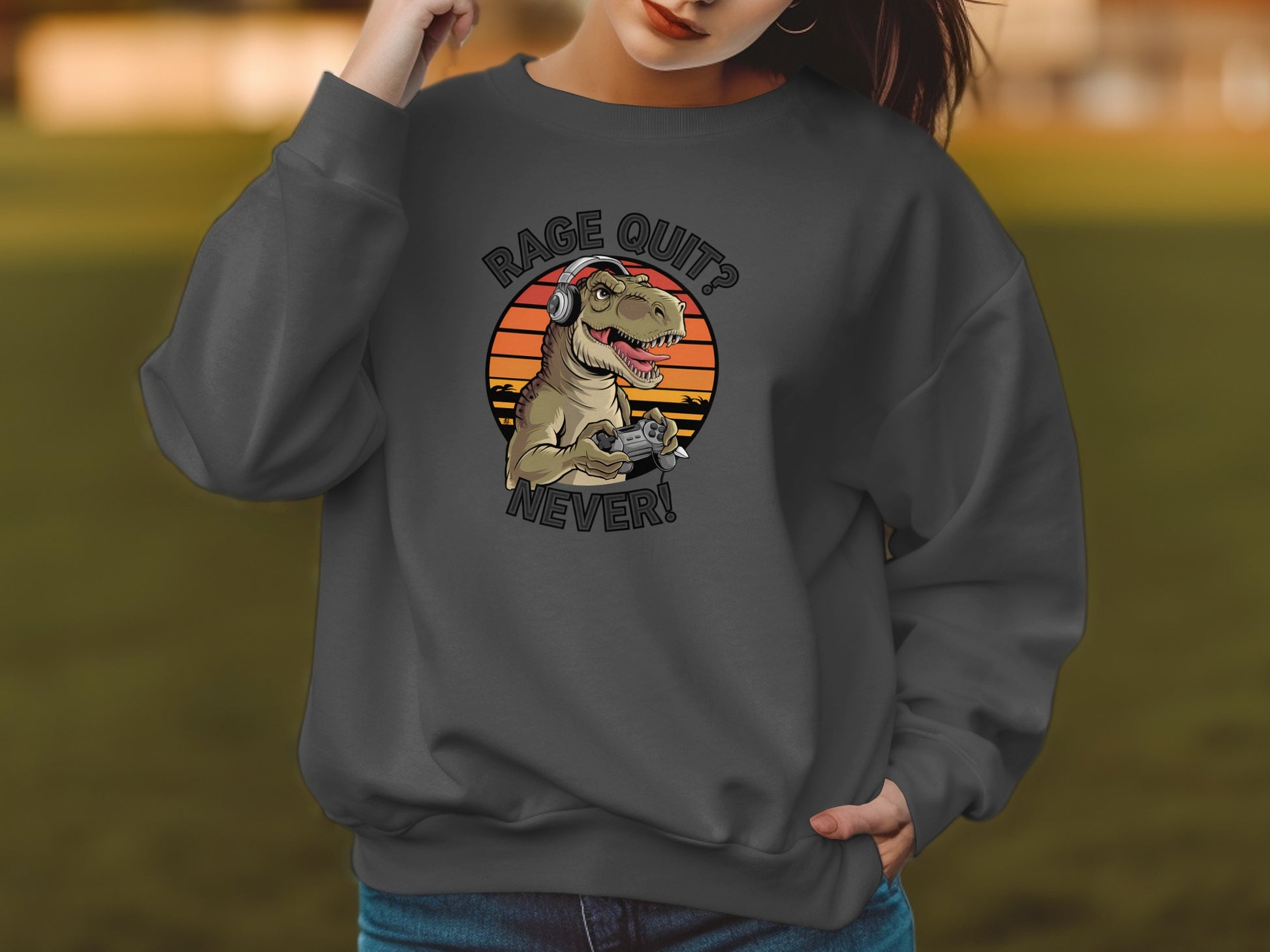 Rage Quit Never Dinosaur Gaming Sweatshirt product