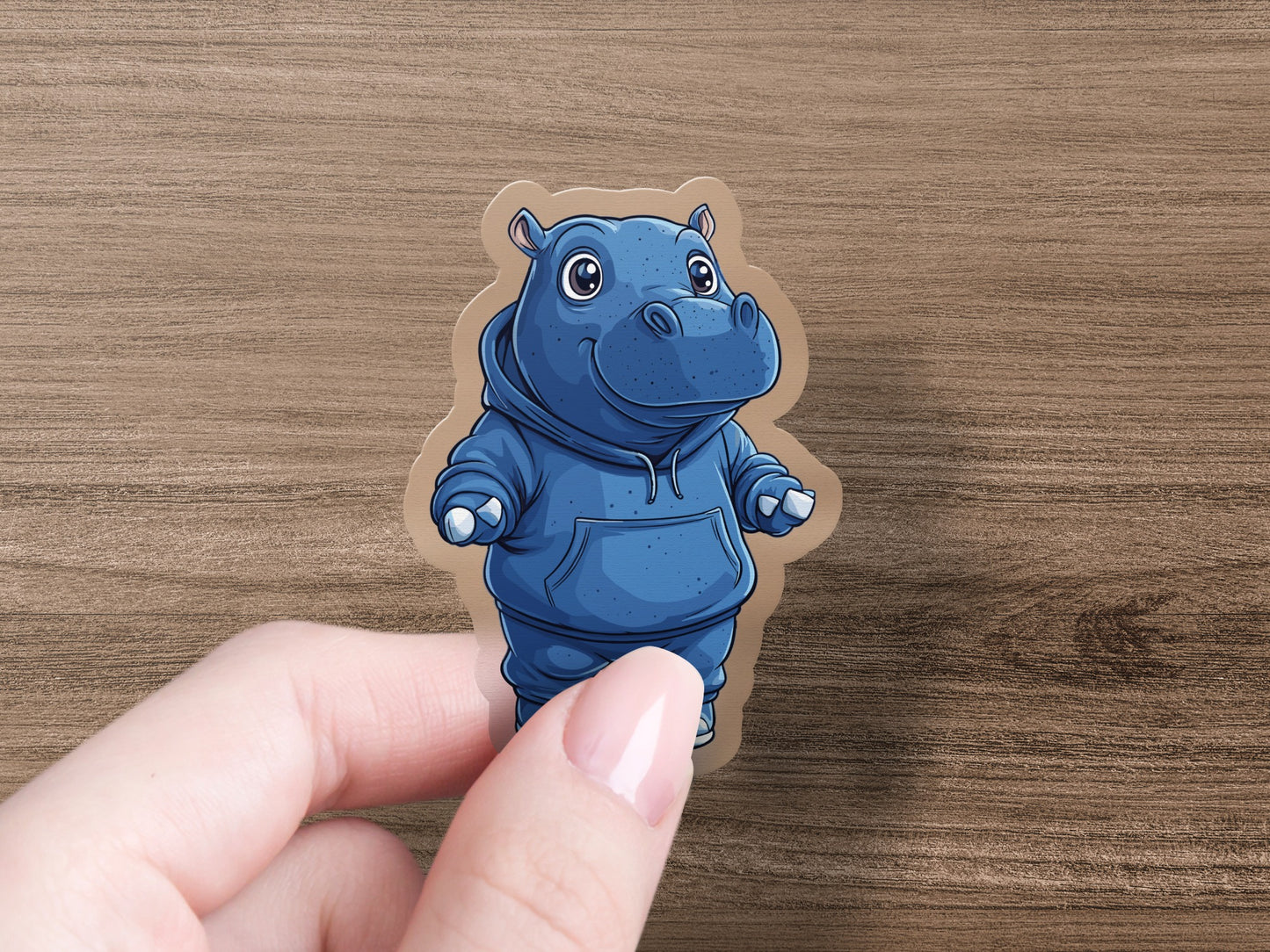 Cute Blue Cartoon Hippo with Hoodie Sticker product