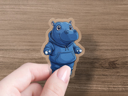 Cute Blue Cartoon Hippo with Hoodie Sticker product