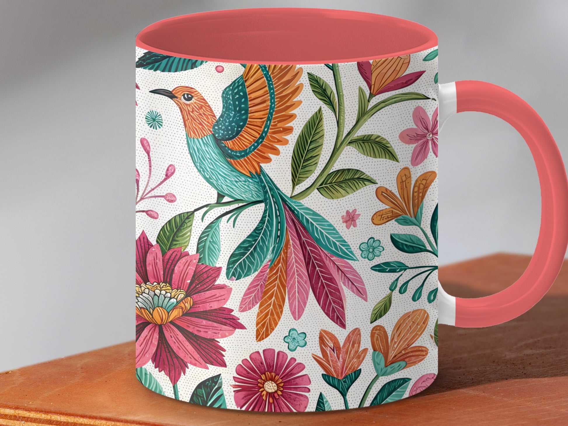 Colorful Floral and Bird Design Coffee Mug product type