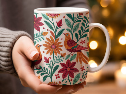 Floral Bird Patterned Mug with Handle for Coffee product