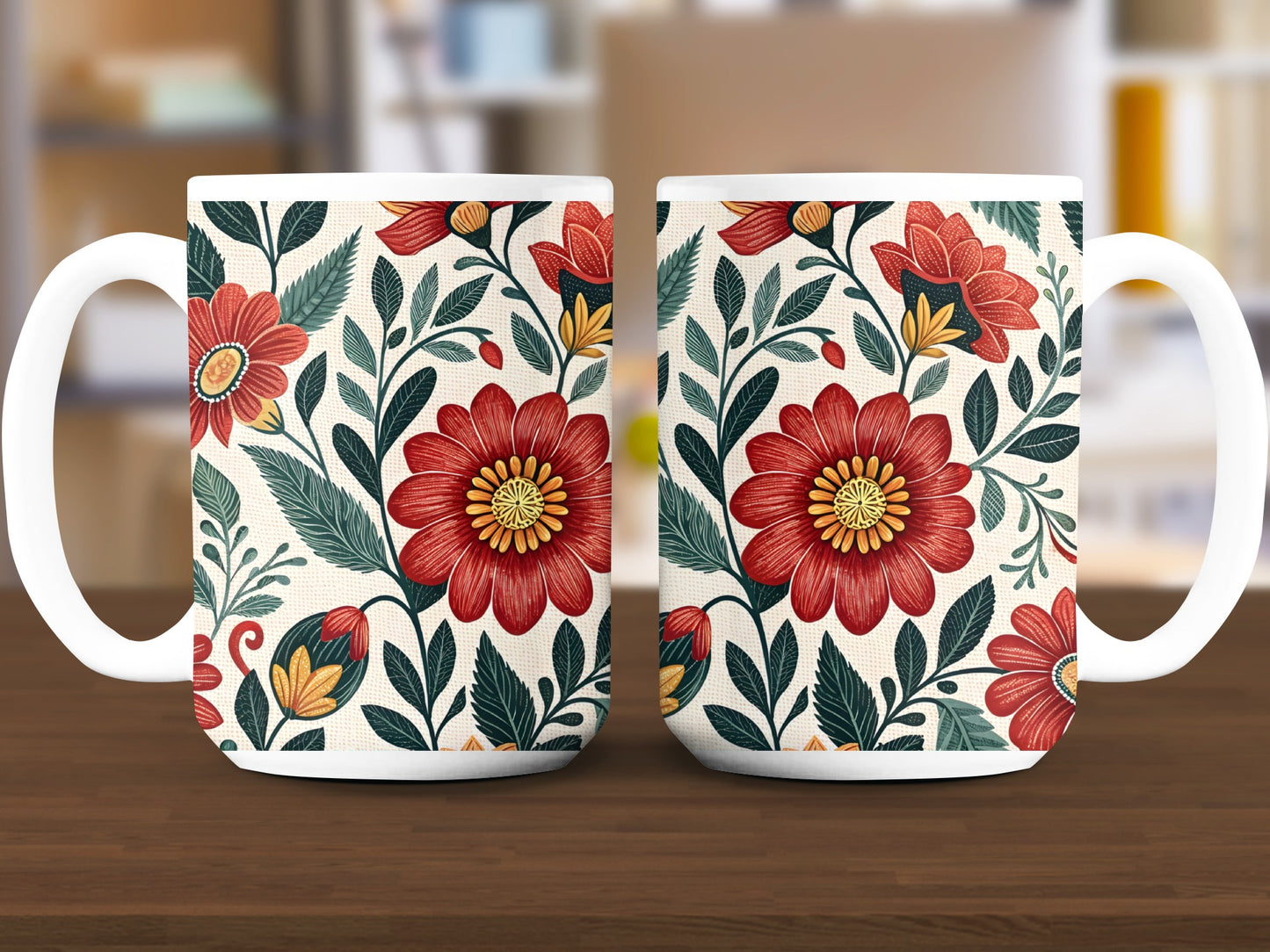 Floral Red and Green Patterned Mug product type
