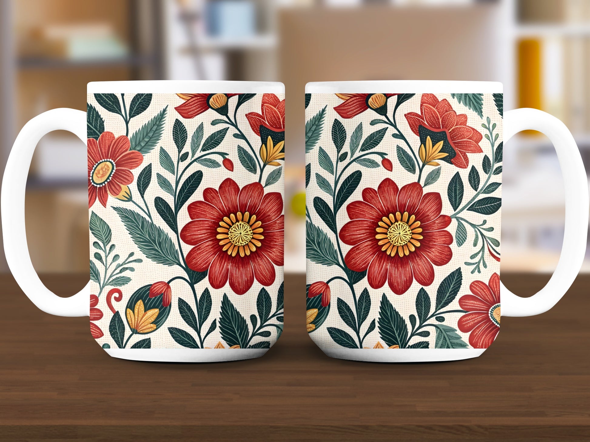 Floral Red and Green Patterned Mug product type