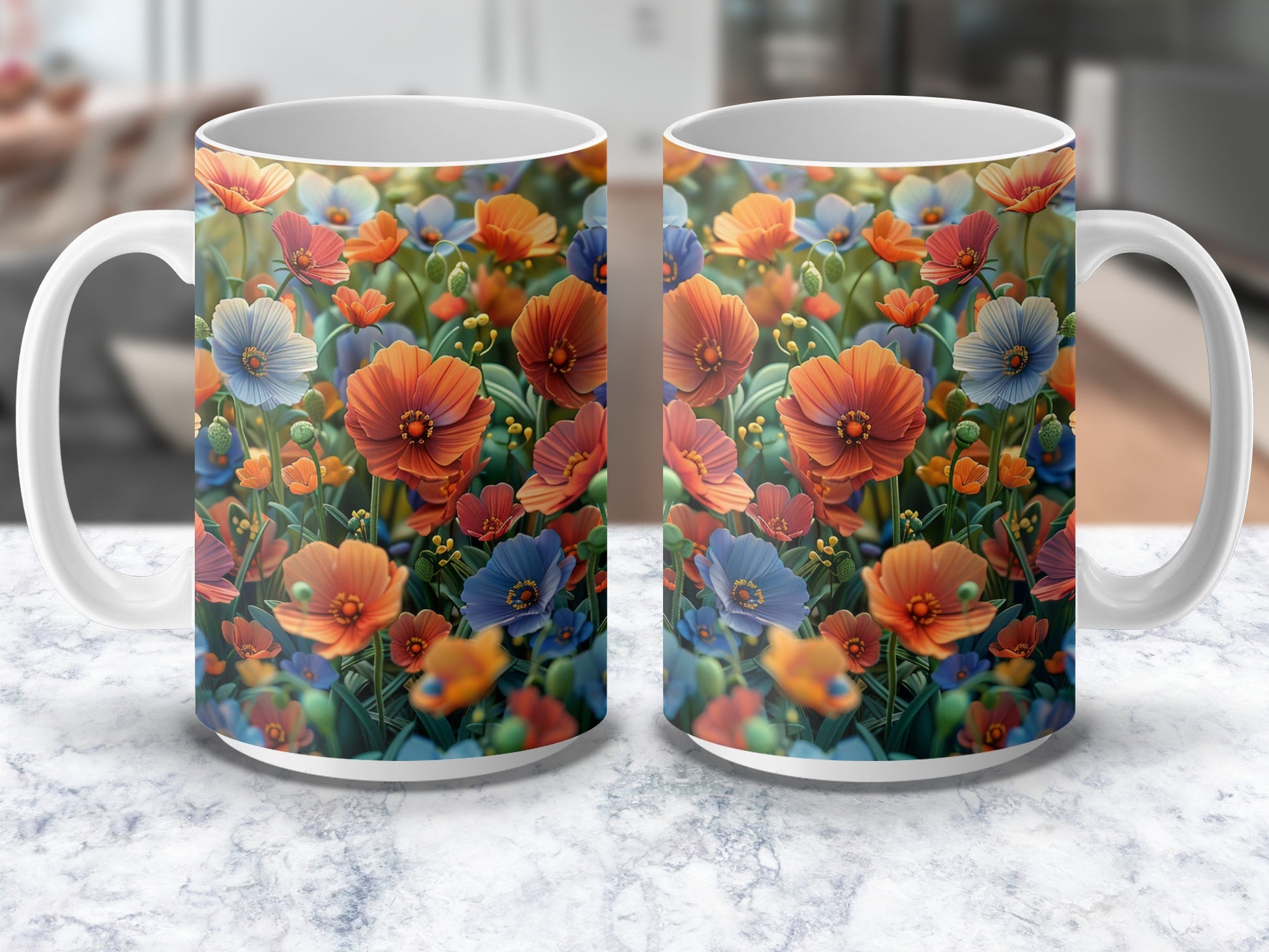 Floral Coffee Mug, Colorful Spring Wildflowers Print, Ceramic Tea Cup, Gift Idea, Garden Lovers Drinkware, Bright Botanical Design