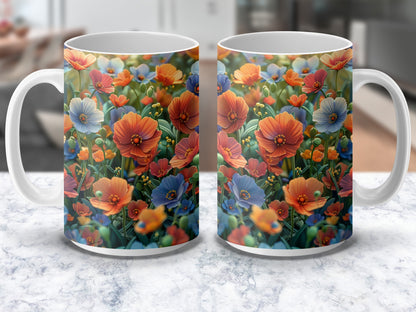 Floral Coffee Mug, Colorful Spring Wildflowers Print, Ceramic Tea Cup, Gift Idea, Garden Lovers Drinkware, Bright Botanical Design