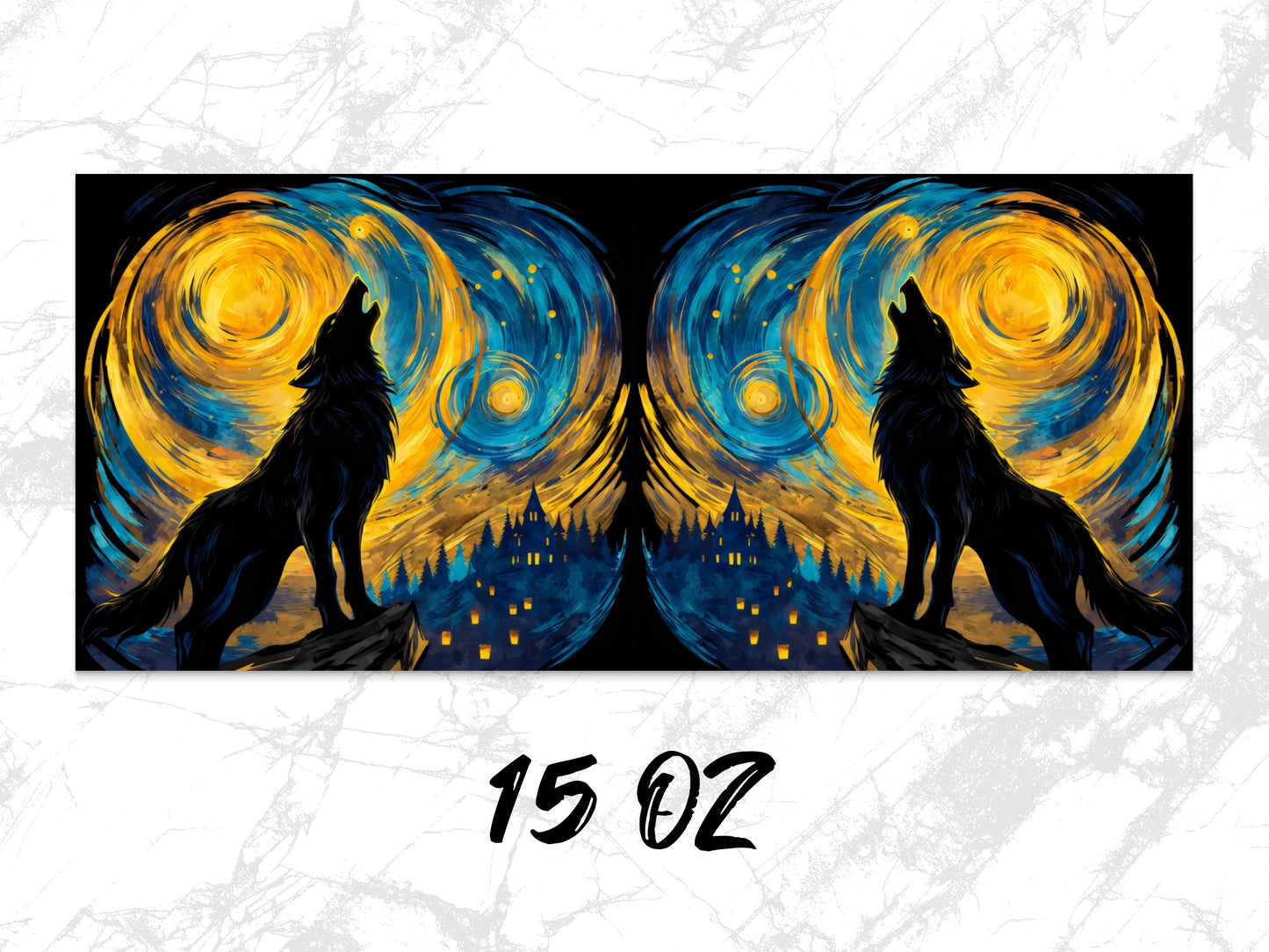 Wolf and Starry Night Canvas Wall Art, Van Gogh Inspired Home Decor, 15 Oz Large Print