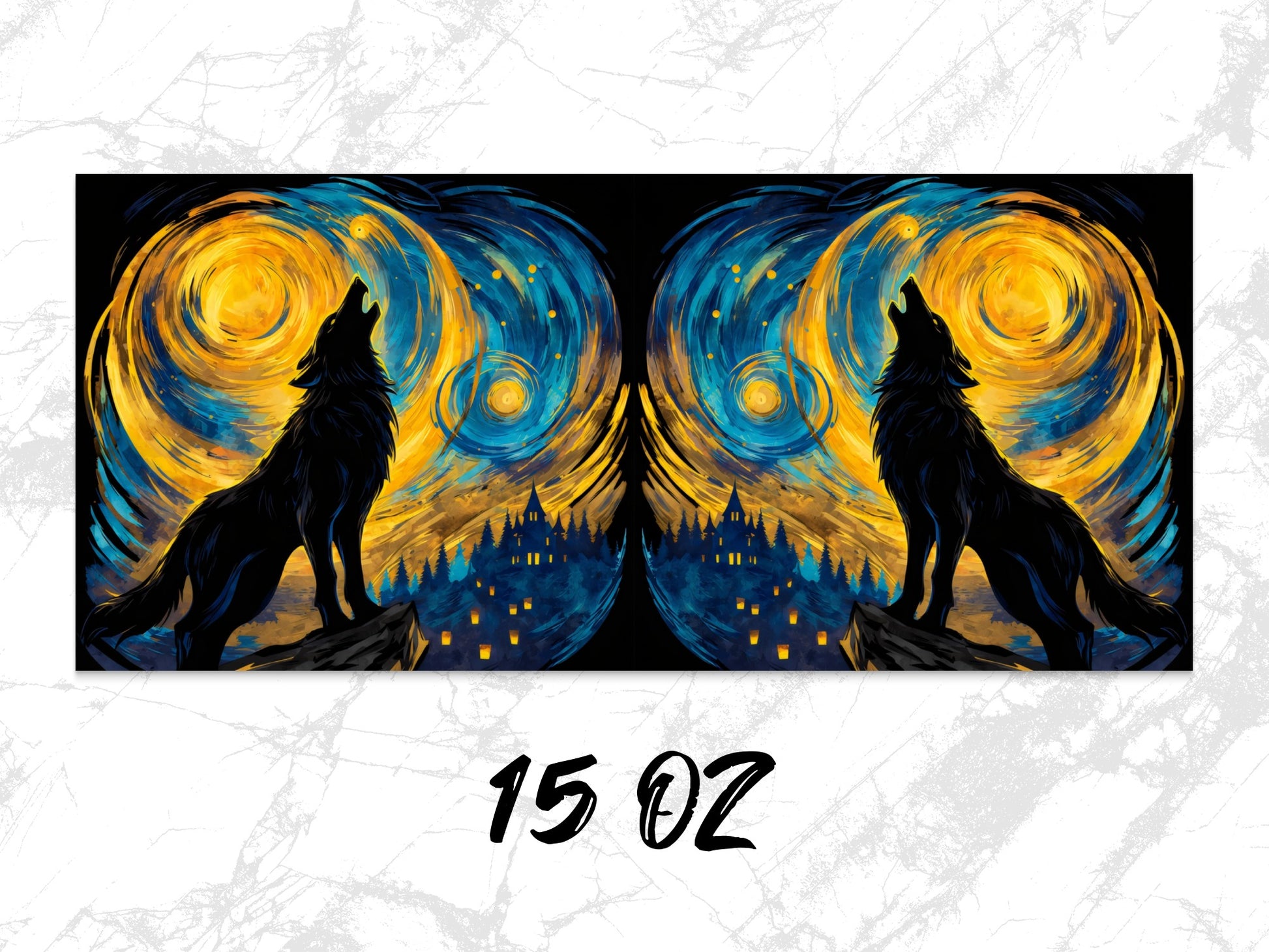 Wolf and Starry Night Canvas Wall Art, Van Gogh Inspired Home Decor, 15 Oz Large Print