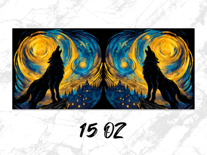 Wolf and Starry Night Canvas Wall Art, Van Gogh Inspired Home Decor, 15 Oz Large Print