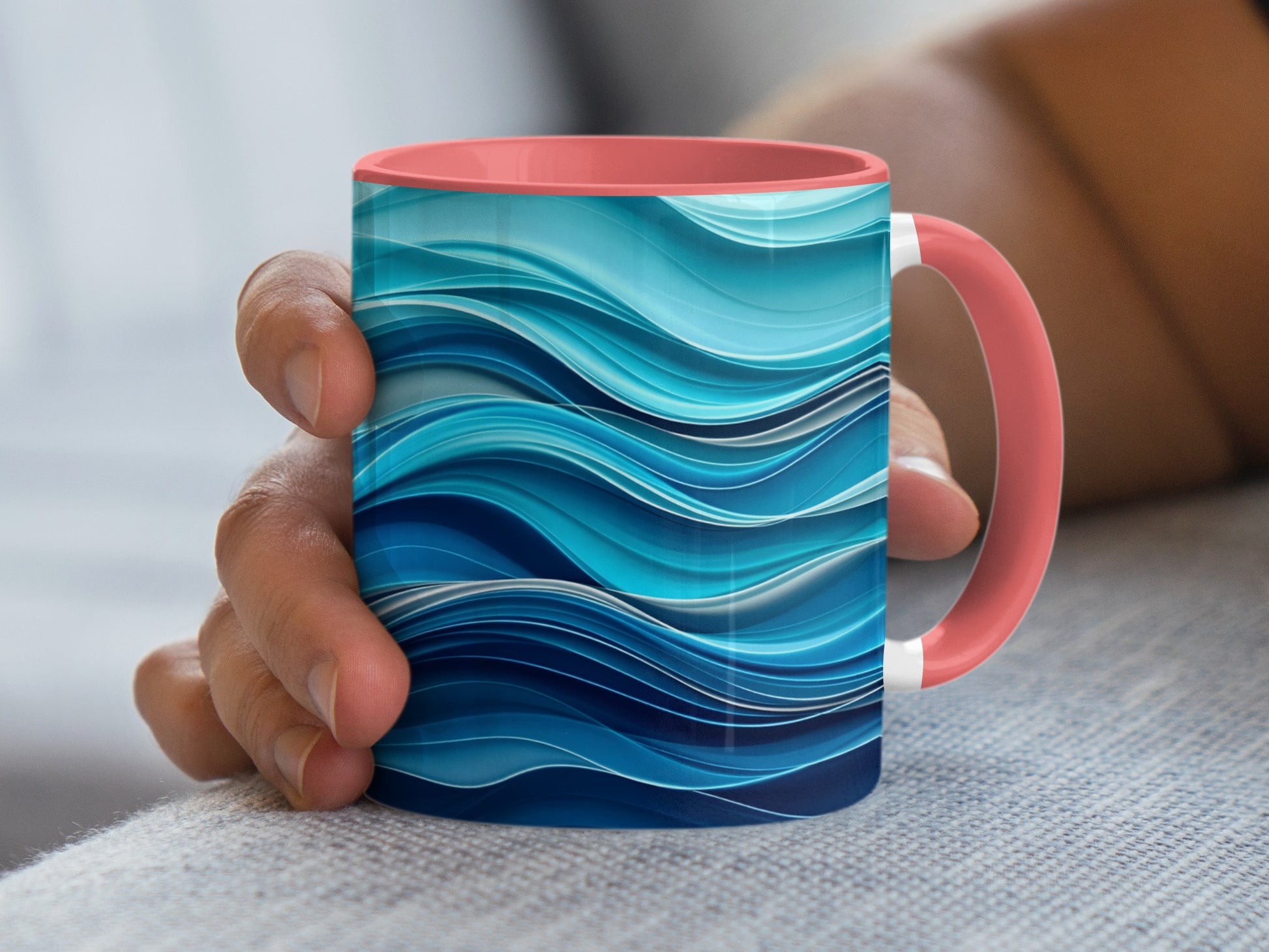 Blue and Teal Wave Design Coffee Mug Product