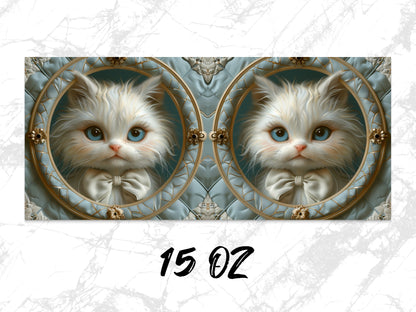Symmetrical Cat Art Print, Vintage Style Kitten Portrait, Decorative Wall Art, Animal Lover Gift, 15 Oz