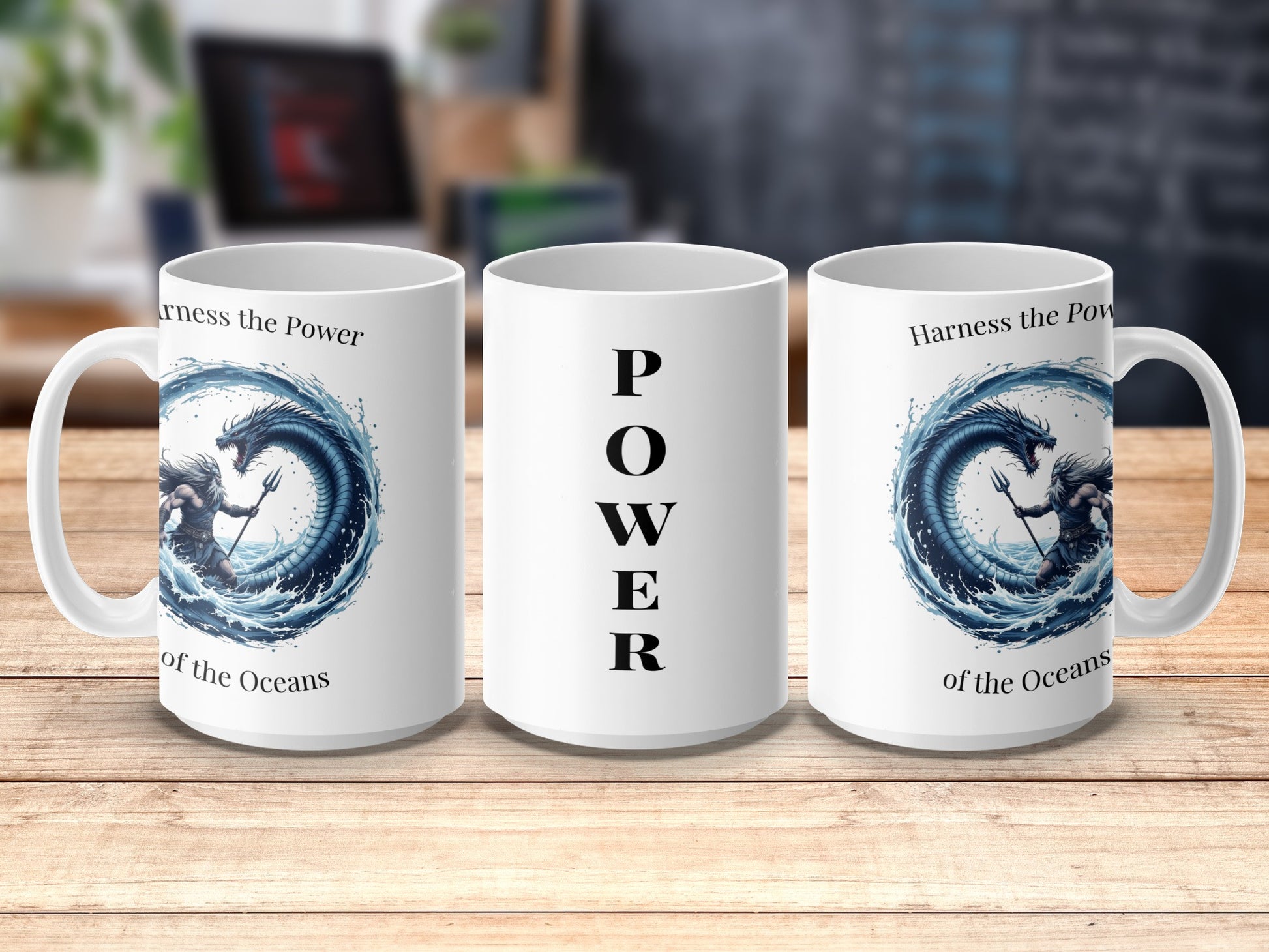 Ocean Wave Power Mug, Inspirational Quote Coffee Cup, Unique Ceramic Mugs, Coastal Design Kitchen Decor