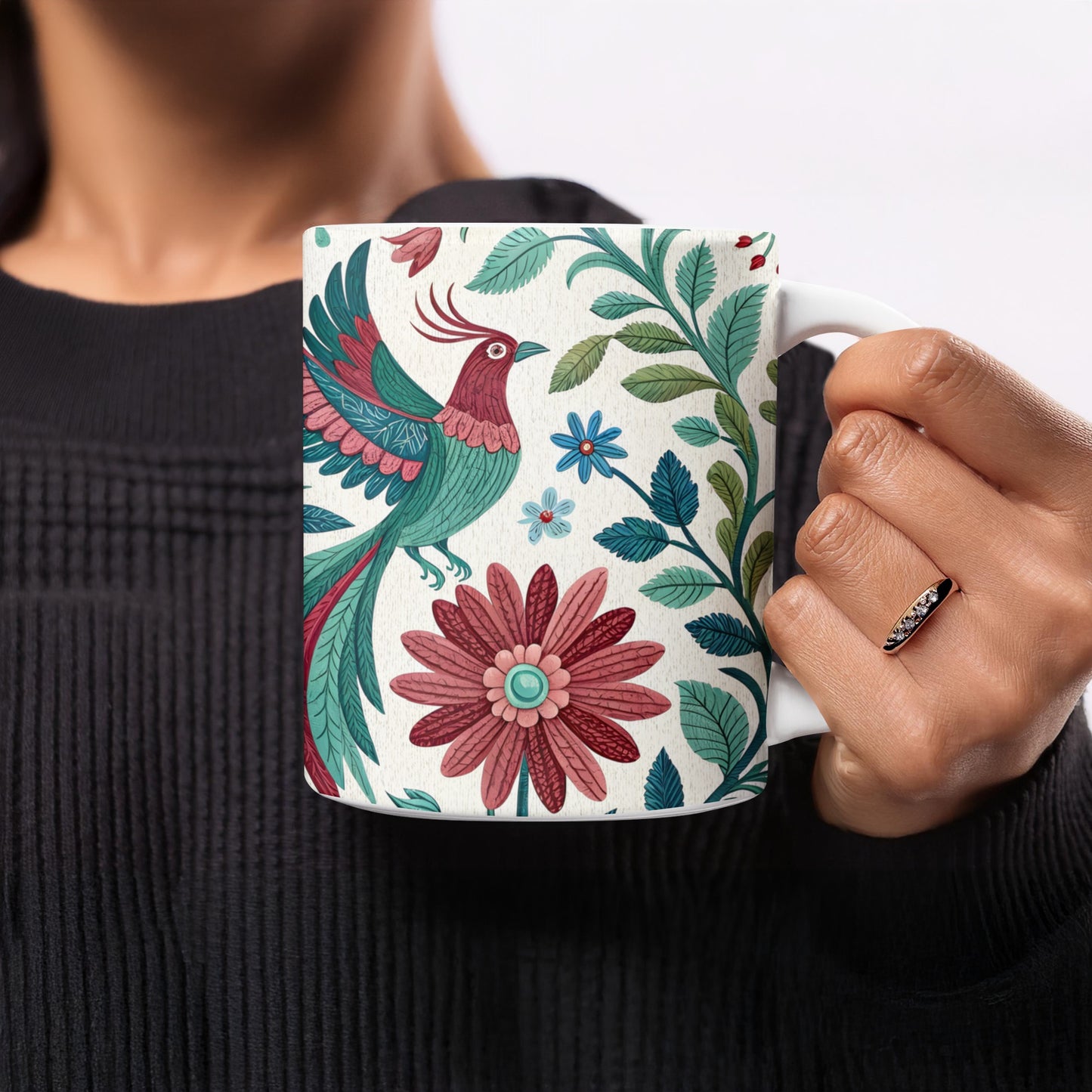 Vibrant Floral Bird Design Colorful Mug product type