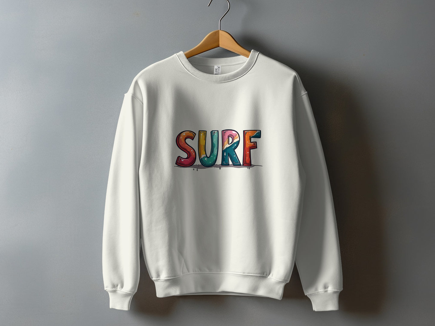 Colorful Surf Text Print on White Sweatshirt product
