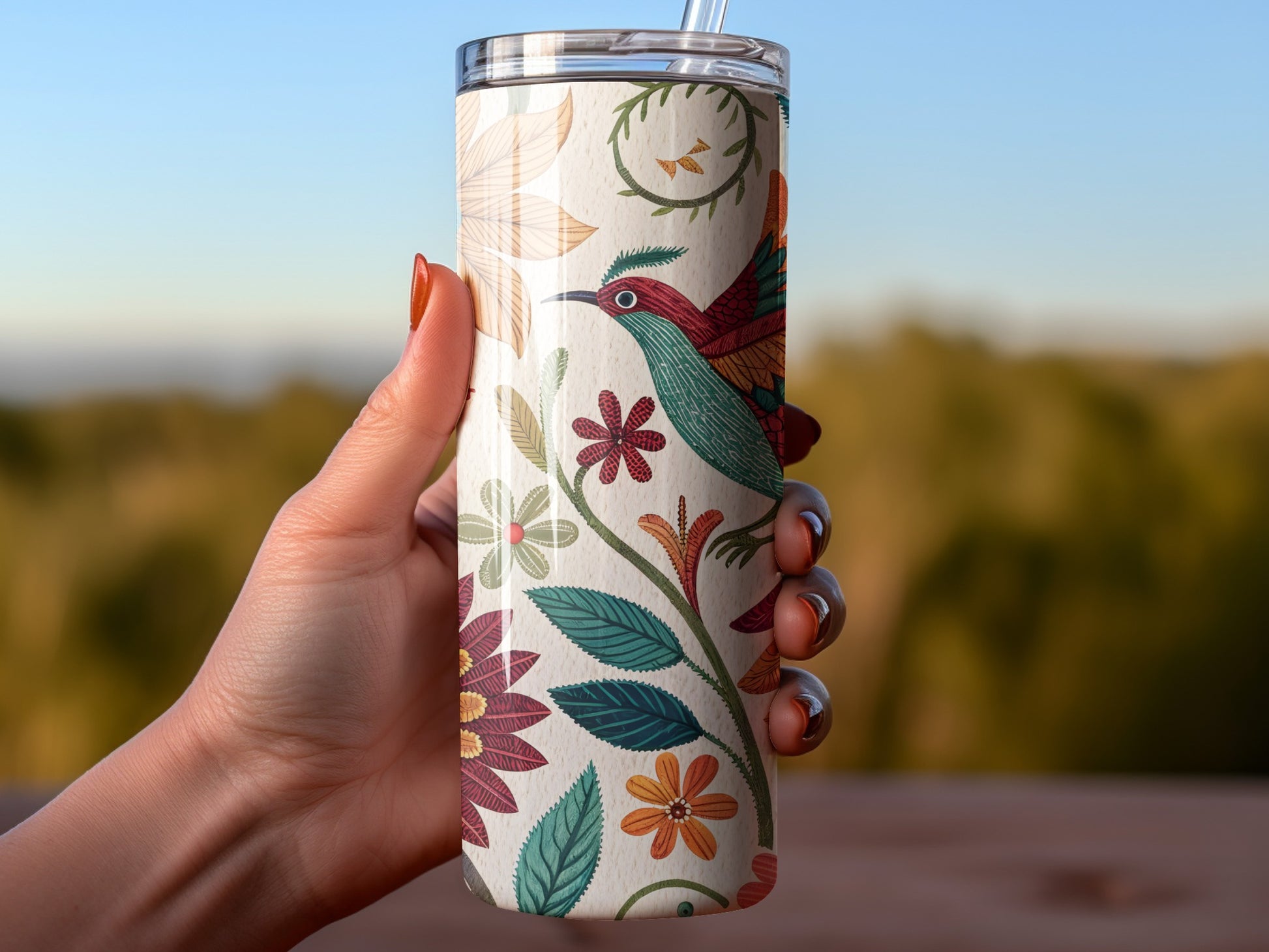 Floral Hummingbird-themed Travel Tumbler product