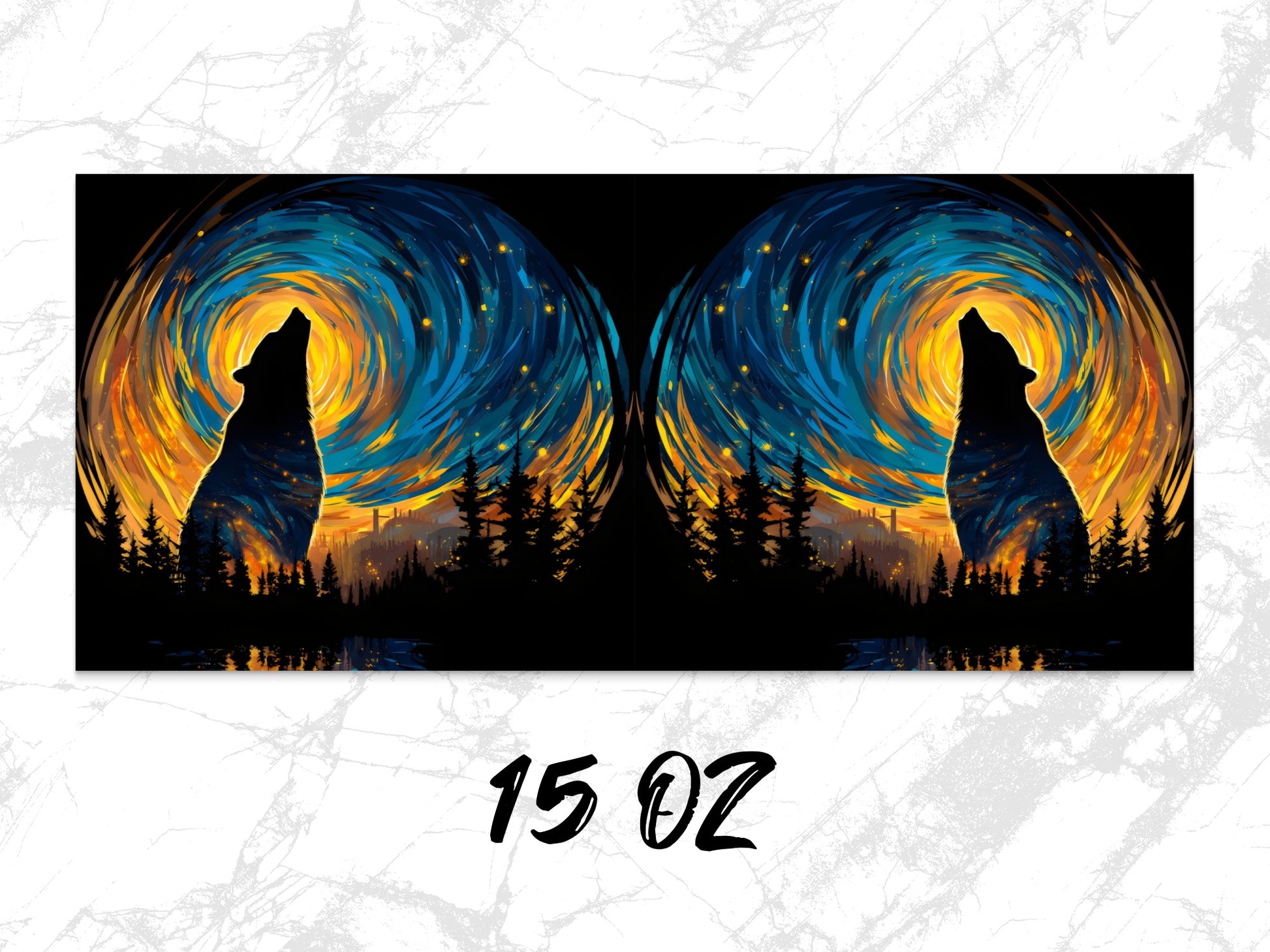 Wolf Silhouette Starry Night Sky Wall Art, Large Canvas Print, Vibrant Forest Landscape, 15 Oz Double Panel Decor