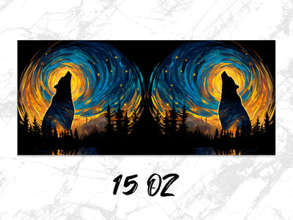 Wolf Silhouette Starry Night Sky Wall Art, Large Canvas Print, Vibrant Forest Landscape, 15 Oz Double Panel Decor