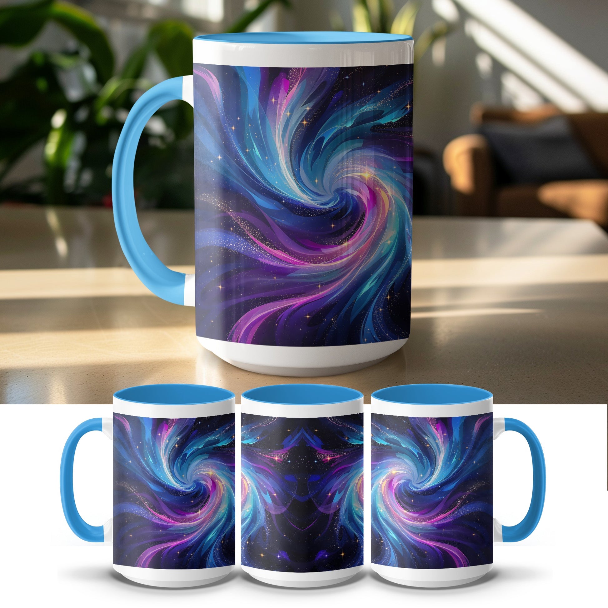 Nebula Galaxy Design Swirl Pattern Blue Handle Mug product
