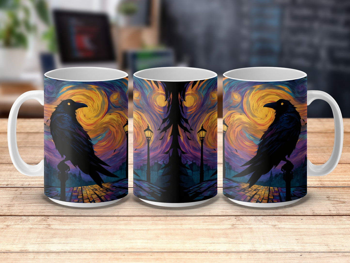 Gothic Raven Coffee Mug, Mystical Crow Art, Fantasy Night Sky, Unique Ceramic Cup for Gift