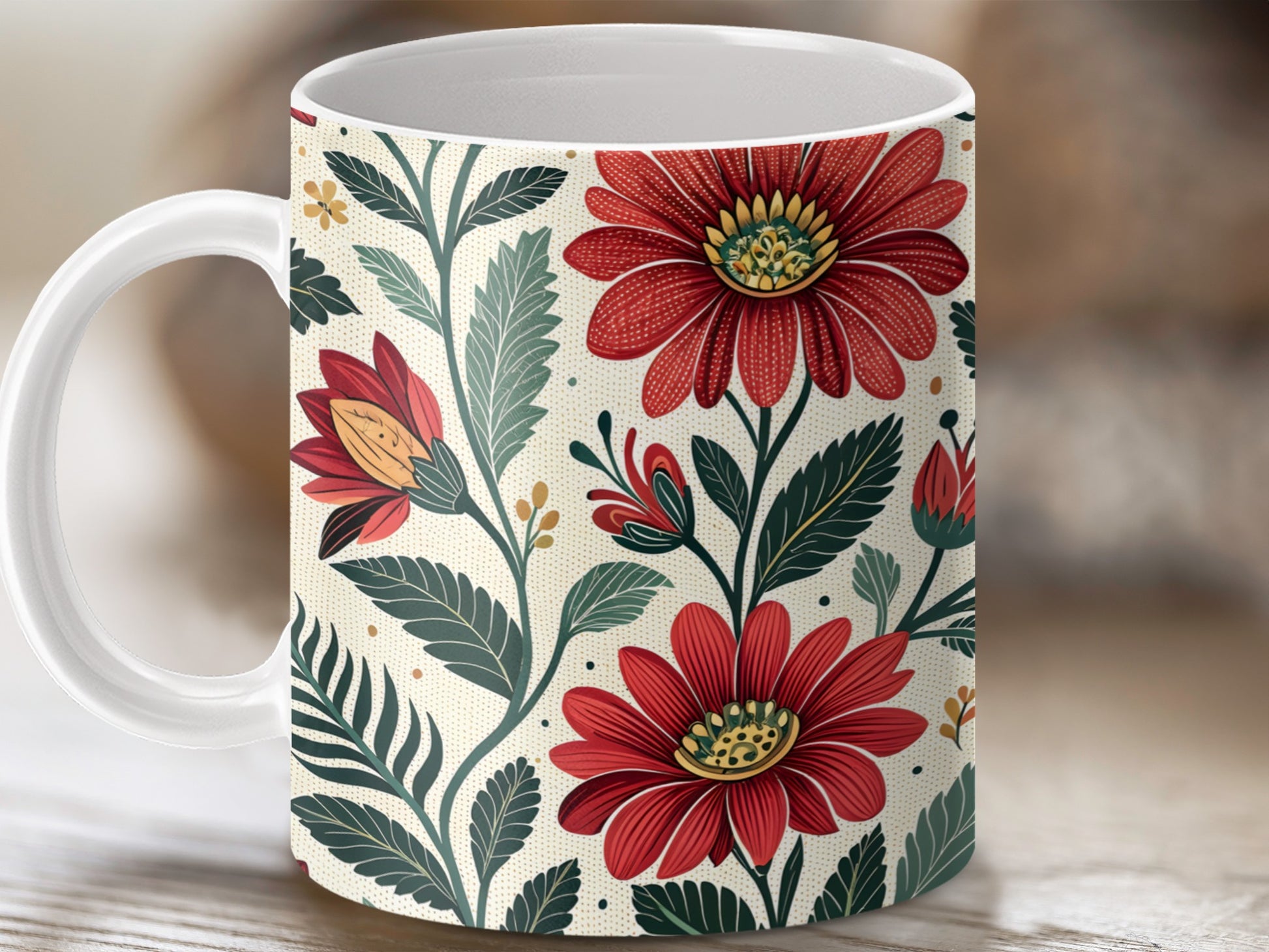 Red and Green Floral Pattern Mug product type