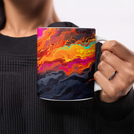 Colorful Abstract Design on White Handle Mug product